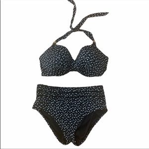 VICTORIA SECRET black polka dot bikini top 38D